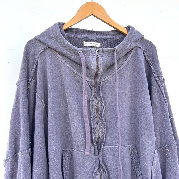 Free People Camden Oversized Slouchy Full Zip Hoodie Fallen Fig Purple Large - Picture 7 of 10